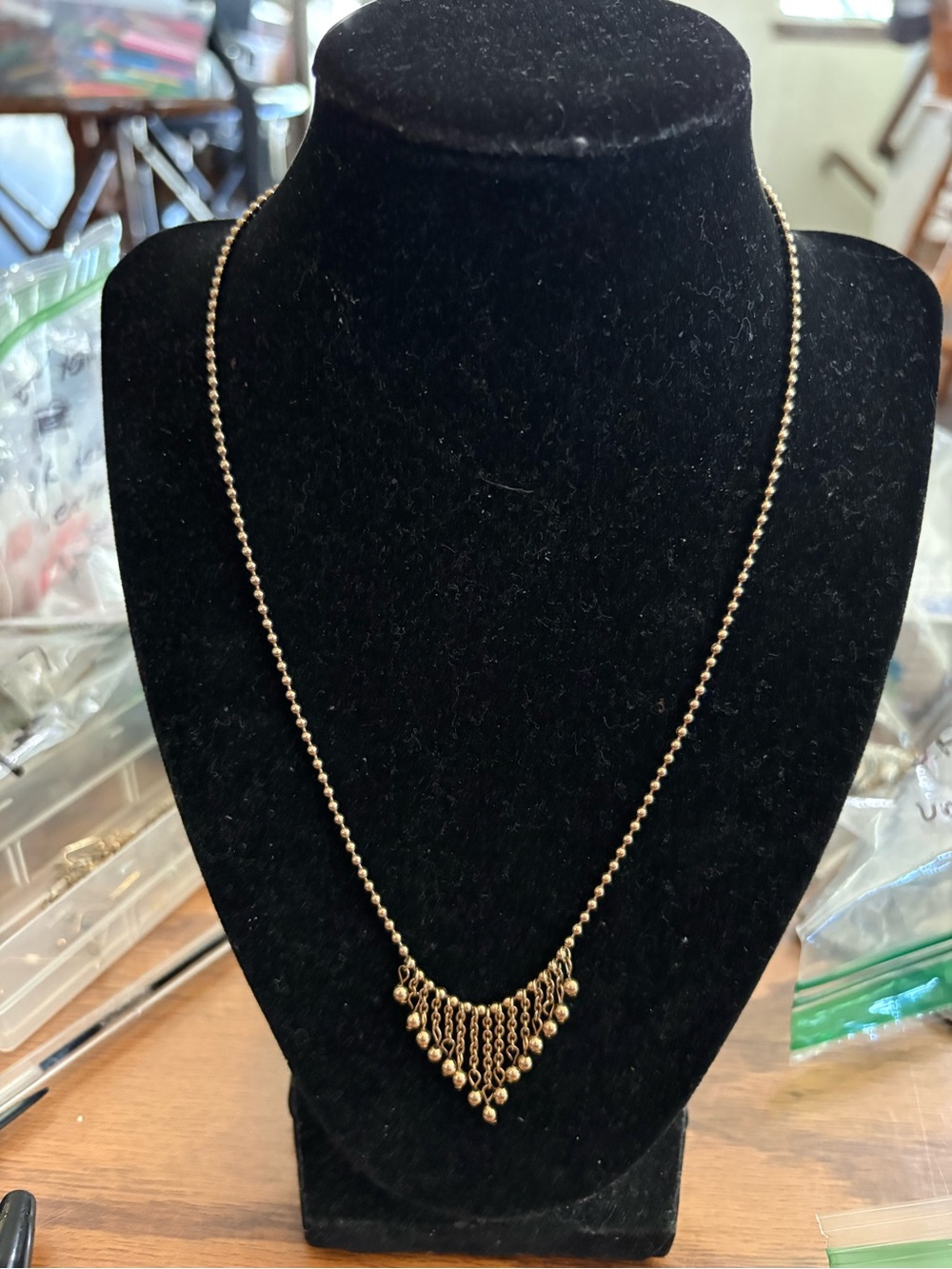 Gold Drop Fringe Beaded Necklace - Women Jewelry 9 3/4 inches